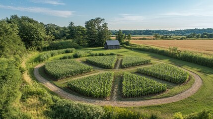 Peace Symbol Design in Cornfield Surrounded by Rustic Landscape