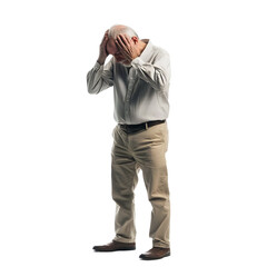 old man have headache isolated on transparent background