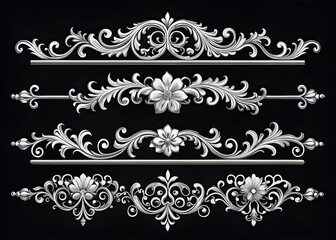 Elegant black and white Victorian wedding page dividers featuring delicate flourishes.