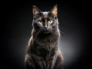 Obraz premium Elegant black cat portraits: studio shots against dark backgrounds, showcasing majestic feline beauty.