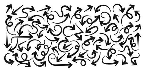 Hand drawn arrows icon set collection isolated on white background. Set of arrows black symbol Art decoration.
Vector illustration