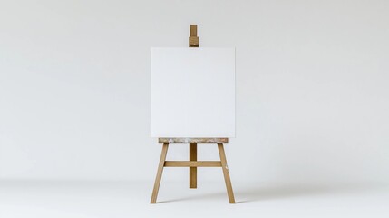 Blank canvas on wooden easel. Perfect art mockup. Empty canvas ready for creative content. Ideal for art workshops, design projects. Great for new art techniques products. Excellent for digital art,