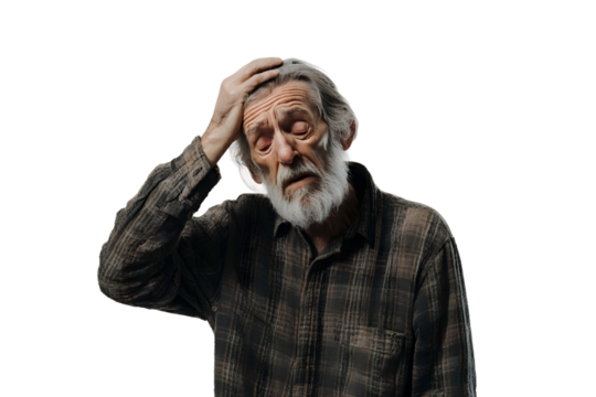 old man have headache isolated on transparent background
