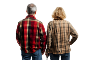 Elder couple walking away isolated on a transparent background