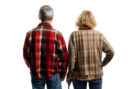 Elder couple walking away isolated on a transparent background