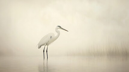 Naklejka premium White heron in misty water.