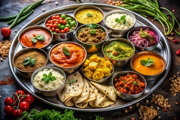 Vibrant Indian Thali Platter: Delicious Vegetarian & Non-Vegetarian Cuisine Photography
