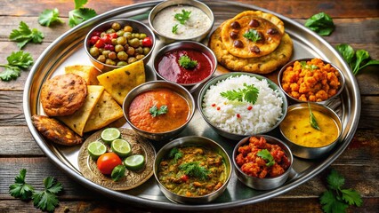 Vibrant Indian Vegetarian Thali: Colorful Dishes & Fresh Ingredients - Indian Food Photography