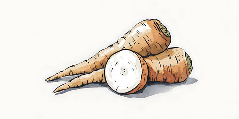 A watercolor style illustration of parsnips isolated on a white background