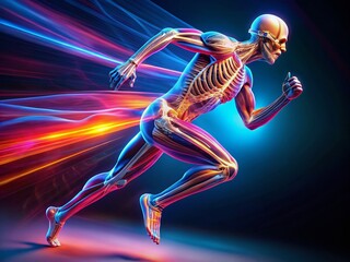 Vibrant Muscle Skeleton Running: Fitness, Motion, Anatomy, Dynamic Pose, Sports, Health, Exercise,  Workout, Speed, Energy, Power, Strength,  Bodybuilding,  Athleticism,  Active Lifestyle