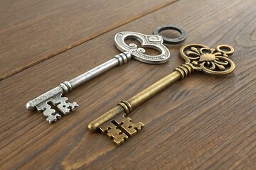 old key on wooden table
