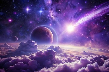 Vibrant Purple Nebula, Cosmic Wonder, Celestial Body, Vintage Space Photography, Starry Night