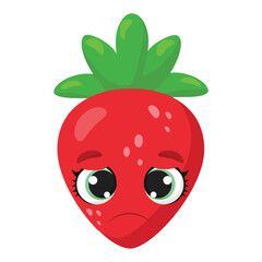 Vector Illustration Flat Strawberry Cute Character emotion expression isolated on white background, minimal style, Raw fresh fruit, Product mascot