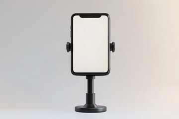 Phone holder stand that can be adjusted to height angle isolated on white background.