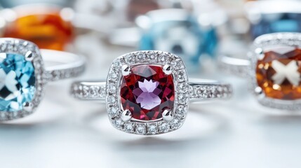 Elegant Collection of Colorful Gemstone Rings with Sparkling Accents
