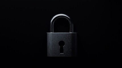 Simple black combination lock against dark background. Security concept. Protection, password, code, privacy, safeguard key themes. Metal, steel lock. Suitable for tech, security themes. Abstract