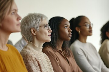 Fototapeta premium Diverse group of women listening intently, showcasing expression