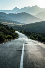 Fototapeta premium winding road, mountainous landscape, scenic view, nature background, tranquility, outdoor adventure, travel destination, sunrise, journey, curving path