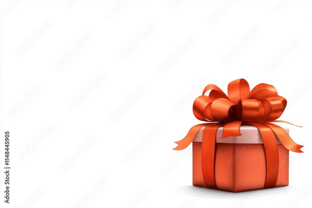 Poster a minimalist design of a small gift box with a simple ribbon, placed against a clean white backgroun