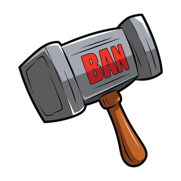 Ban hammer emotes for Twitch, cartoon-style vector illustration. Fun and engaging design, perfect for streamers and chat moderation themed graphics.