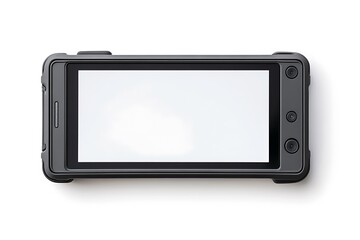 Front side of holder with template smartphone on white background.