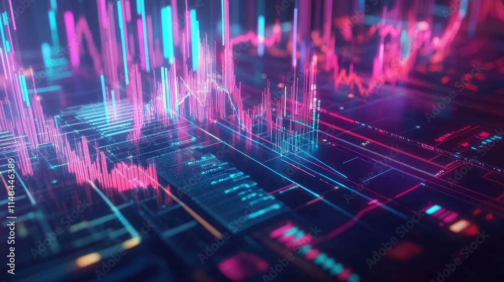Poster abstract data visualization with digital graphs and bright colors