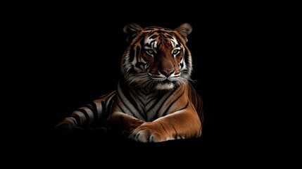 Obraz premium Majestic tiger resting on black background.