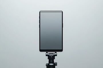 Front side of holder with template smartphone on white background.