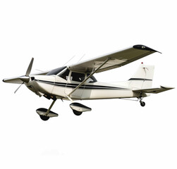 Illustration of a small airplane is flying in the sky. Isolated on white background. 