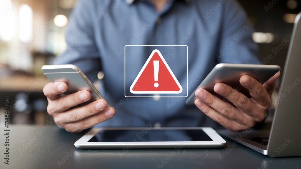 Poster sms spam, fake text message phishing scam alert on mobile phone screen