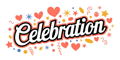 A celebration cutout png design asset with the text "Celebration" on a white background