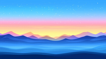 Obraz premium Gradient sunset sky with overlapping blue mountains for serene landscapes 