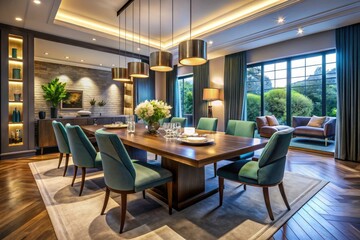 Fototapeta premium Elevate your dining space with elegant restaurant-inspired designs, chic decor, and luxurious tablescapes.