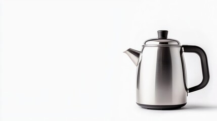 Fototapeta premium a stainless steel tea kettle, kitchen appliance, modern design, shiny finish, isolated on white background