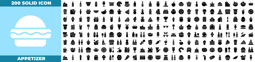 Appetizer Solid Editable Icons set