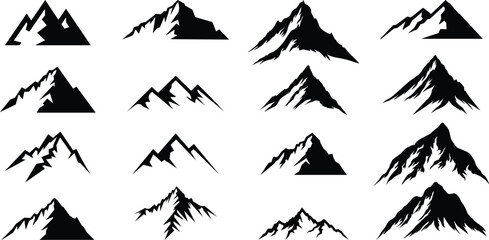 Naklejka premium Minimalist Solid Black Mountain Silhouette with Clean, Sharp Edges