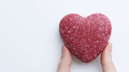 Obraz premium Hands gently holding a red heart-shaped object against a white background.