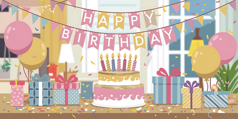 Fototapeta premium A festive illustration of a joyful celebration for a birthday