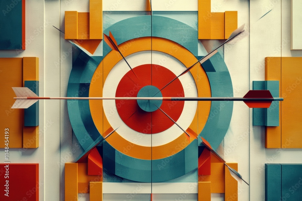 Leinwandbilder Modern art representation of a target with arrows, showcasing vibrant colors and dynamic shapes in abstract design. Generative AI