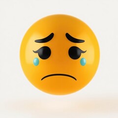 Fototapeta premium A close-up of a sad emoji with downturned eyes and tears, representing feelings of sadness, anxiety, and disappointment in a visually striking way