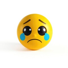 Fototapeta premium A yellow emoji with big eyes and tears represents deep emotions like sadness, anxiety, and embarrassment. It conveys feelings of disappointment and worry