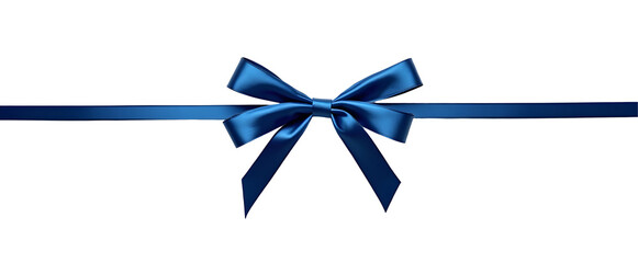 Elegant navy blue satin ribbon bow, tied perfectly on a black background.  A symbol of celebration and gifting., cut out