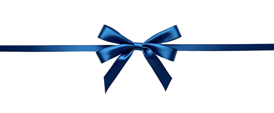 Elegant navy blue satin ribbon bow, tied perfectly on a black background.  A symbol of celebration and gifting., cut out