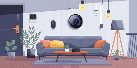 A modern living room with a sofa, coffee table, and a few plants