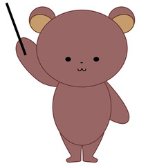指し棒を持つかわいいクマの全身イラスト