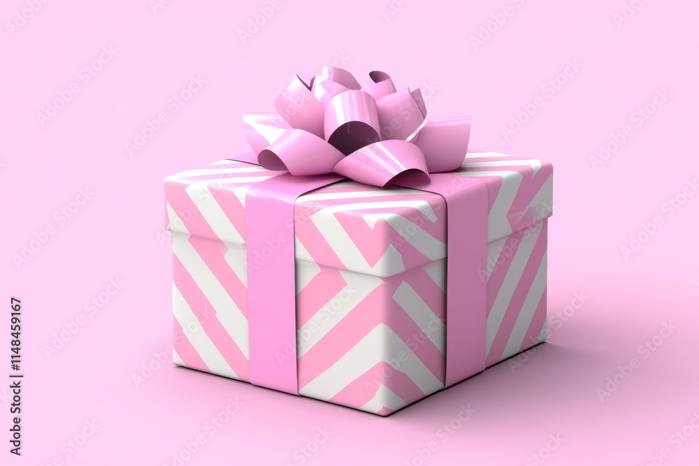 Poster A simple geometric illustration of a wrapped gift with symmetrical patterns, rendered in soft pastel tones on a plain canvas