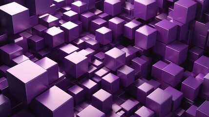 3d rendering of floating purple metallic cubes in an abstract geometric composition.
