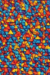 a close up of a colorful painting of a bunch of triangles