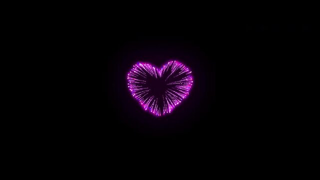 A vibrant animation of colorful heart fireworks in red, yellow, purple, and blue variations, ideal for overlays or festive scenes.