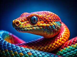 Fototapeta premium Vintage Snake Photo: Bright Scales, Deep Blue Background - Retro Reptile Photography
